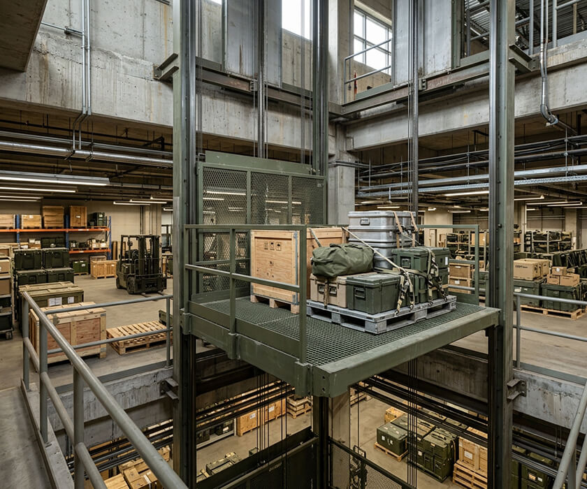 High Strength Cargo Elevator Systems for Secure Material Transport in Military Complexes