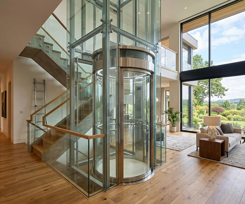 Modern Panoramic Home Lift Elements for Comfortable Vertical Travel Between Residential Floors